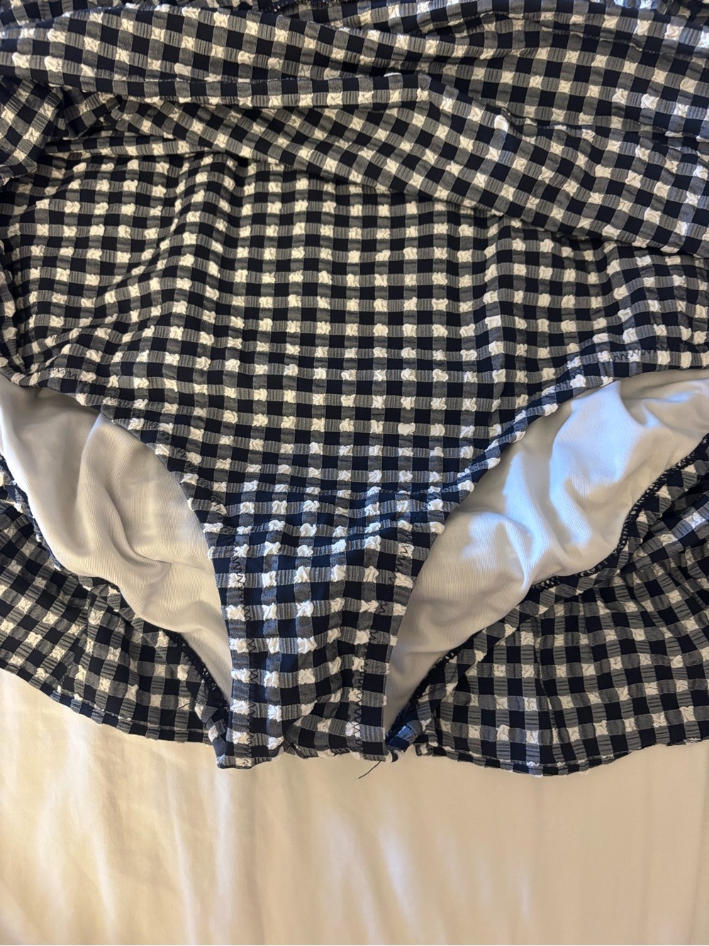 J.Crew Gingham Ruffle One Piece Swimsuit Black White Size 14 - Picture 3 of 10